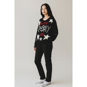 Black Naughty List Christmas Holiday Office sweater‎ with Stars Size Medium